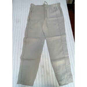 Ellen Tracy Womens Medium Drawstring Waist Straight Leg Cropped Ankle Pants Tan